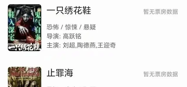 《一只绣花鞋》《止罪海》五一档双片零票房，排片不足场均0.1场 _ 情报图